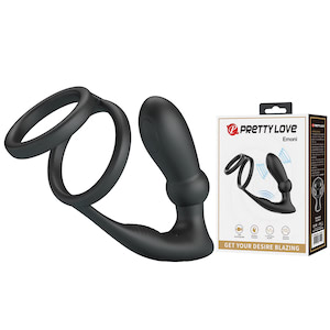 Anel Peniano com Plug Anal com 12 Modos de Vibração e 12 modos de de Tapa - Emoni - PRETTY LOVE