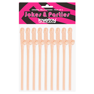 Kit com 9 Canudos Pênis Original Willy Straws Bege - LOVETOY