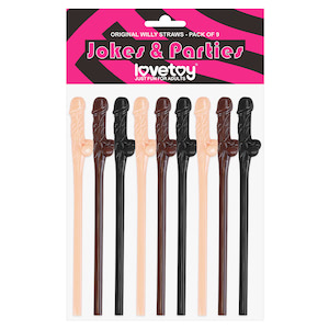 Kit com 9 Canudos Pênis Original Willy Straws Bege Marrom e Preto - LOVETOY