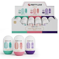 Masturbador EGG seu interior possui cerdas massageadoras e estimulantes,3 modelos, total 18 unidades - PRETTY LOVE