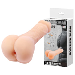 Masturbador com formato de bumbum masculino, possui ânus penetráveis e pênis realístico, com veias e glande, sua textura interna anelada - BAILE