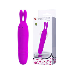 Mini vibrador com carinha de coelho e orelhas, feito em silicone macio, 10 modos de vibração - PRETTY LOVE