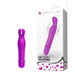 Mini vibrador com carinha de coelho e orelhas, feito em silicone macio, 10 modos de vibração - PRETTY LOVE