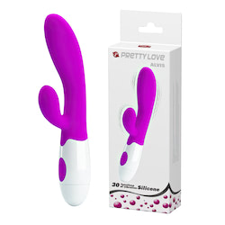 Vibrador com estimulador, feito de silicone material macio com toque aveludado - PRETTY LOVE