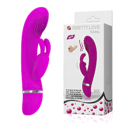 Vibrador com estimulador coelho, com 3 intensidades de pulsação em sua ponta e 7 modos de vibração - PRETTY LOVE