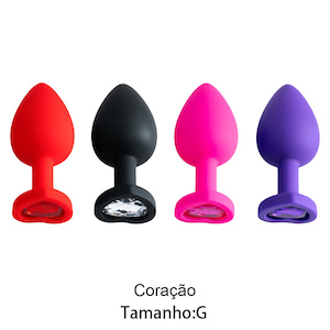 Plug Jóia em Silicone Vermelho com Base em Formato de Coração - Tamanho G - VIPMIX