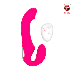 Penetrador Strapless com plug vaginal, permite o uso sem cintas, acompanha controle remoto para controlar seus 10 níveis de vibração intensas - NV TOYS